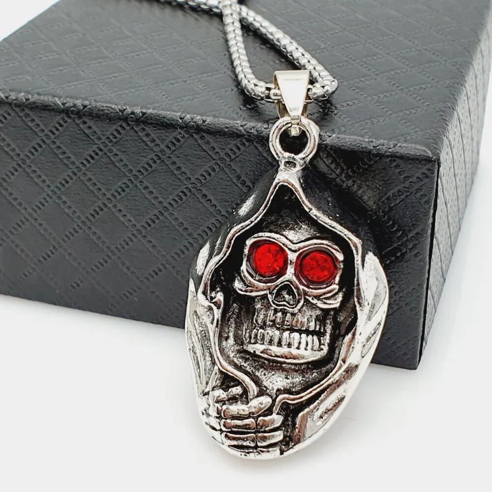 ❤️Surgical punk ghost head ruby skull necklace, N90201P110